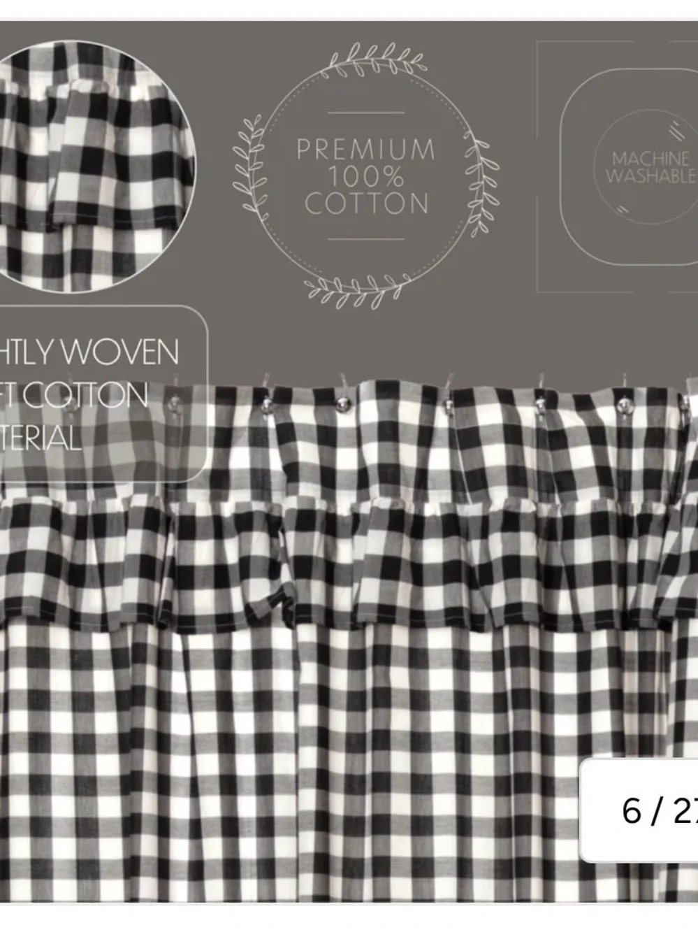 Annie Buffalo Check Ruffled Black and White Gingham Shower Curtain • 72”x72”